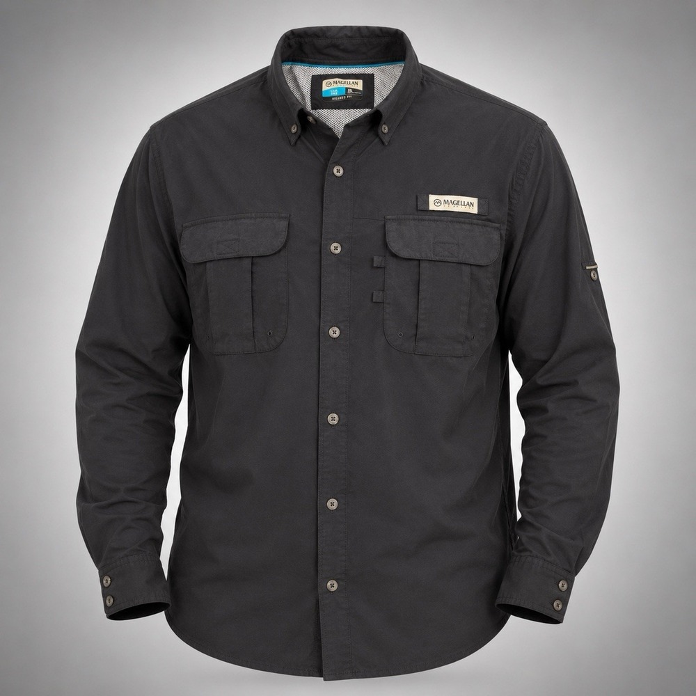 Magellan Outdoor Shirt Men's XL Black Classic Fit Vented Fishing